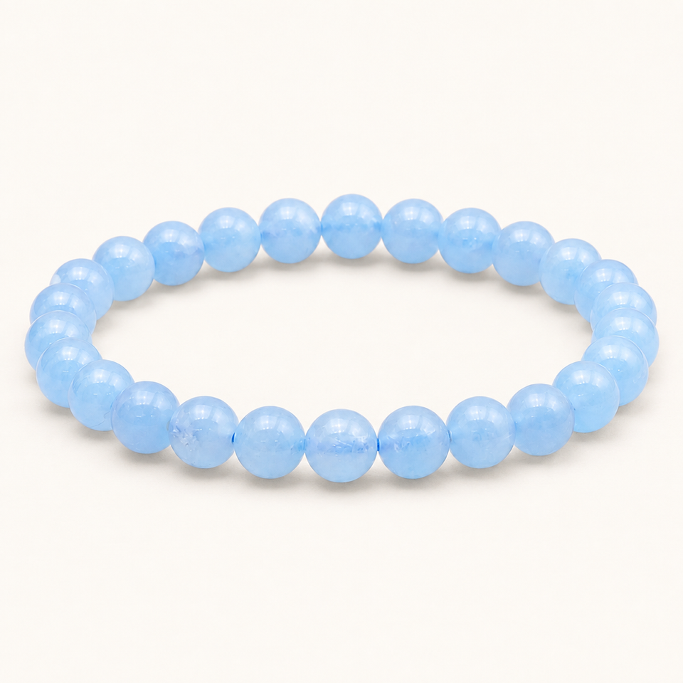 Bracelet en aigue-marine chauffée du Brésil - Perles de 8 mm sur fond Nacre MilAura