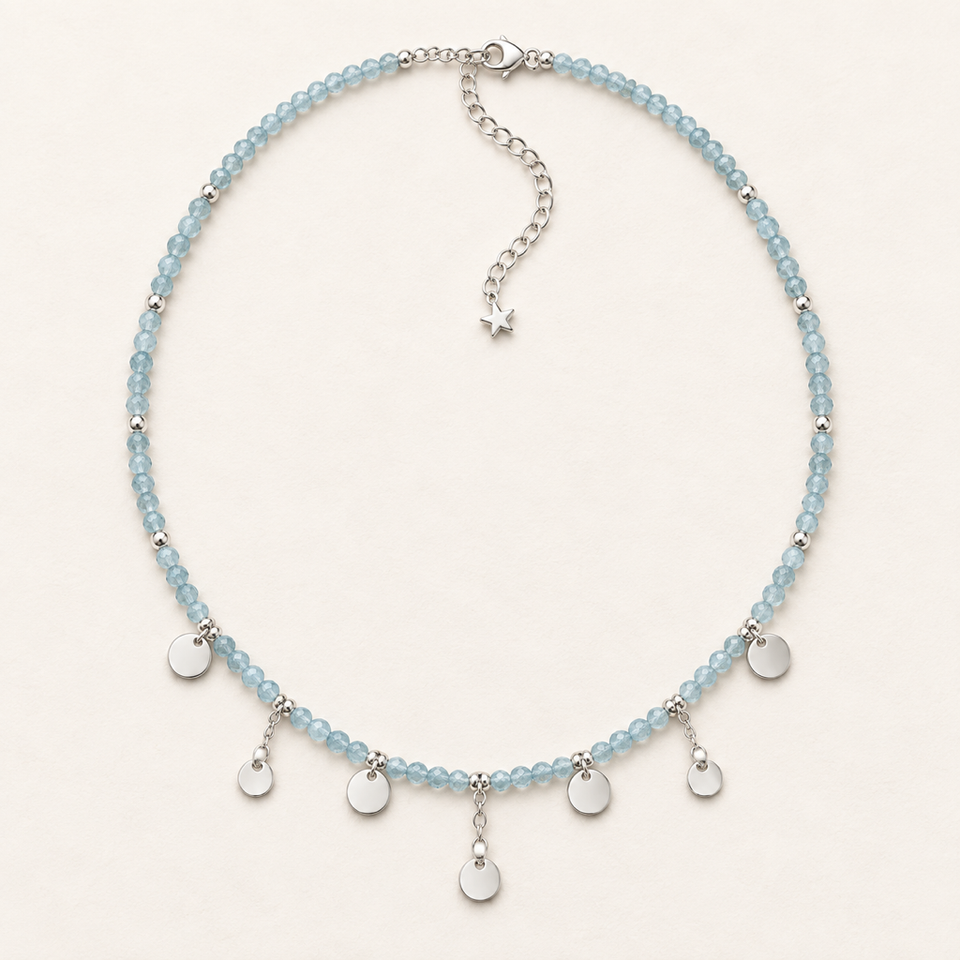 Collier Nuage argenté en aigue-marine 4 mm - 40 à 45 cm