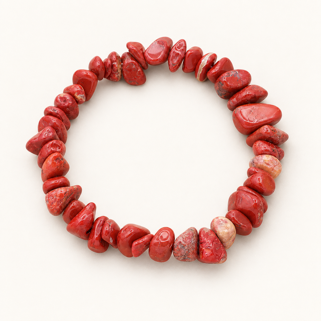 Bracelet baroque en jaspe rouge - 16 à 18 cm sur fond Nacre MilAura