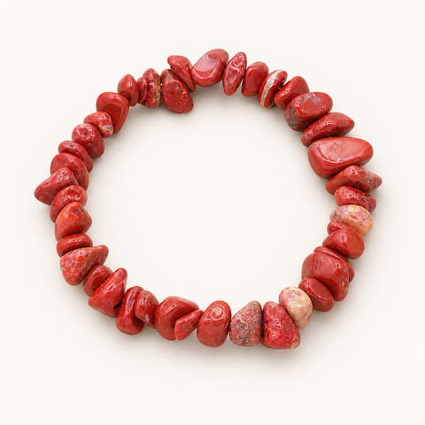 Bracelet baroque en jaspe rouge - 16 à 18 cm sur fond Nacre MilAura