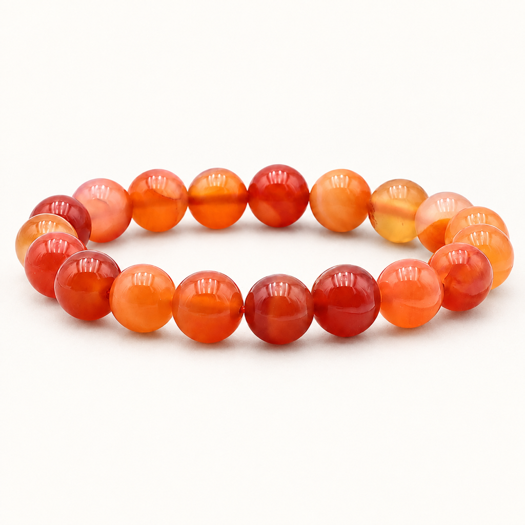 Bracelet en cornaline 10 mm - 16 à 18 cm sur fond Nacre MilAura