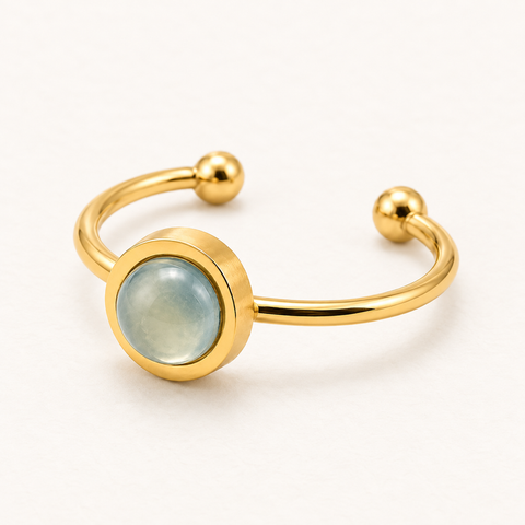 Bague ouverte dorée en aigue-marine naturelle - Taille 54