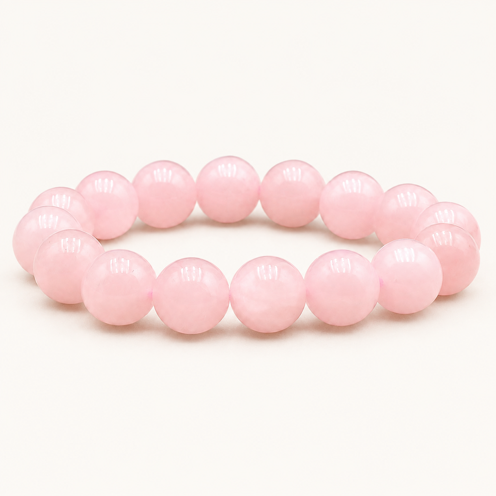Bracelet en quartz rose 12 mm - 16 à 18 cm sur fond Nacre MilAura