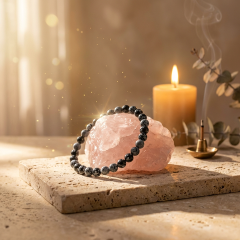 Bracelet Obsidienne Flocon de Neige 6mm