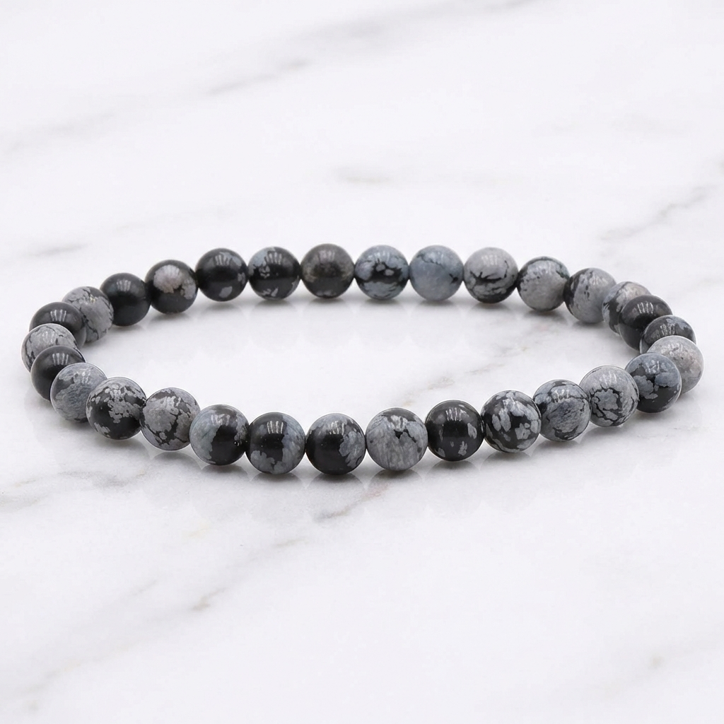 Bracelet Obsidienne Flocon de Neige — Photo produit sur marbre