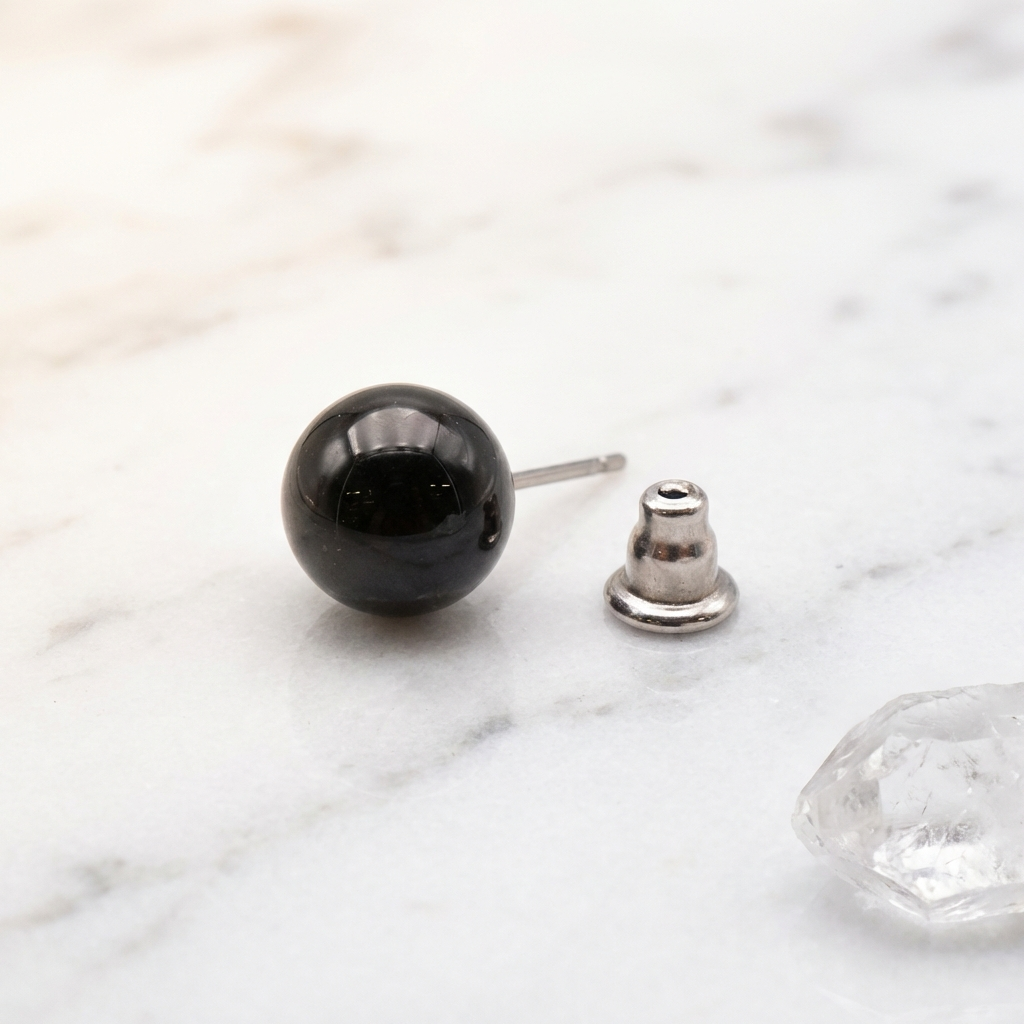 Boucles d'Oreilles Obsidienne Noire — Photo produit