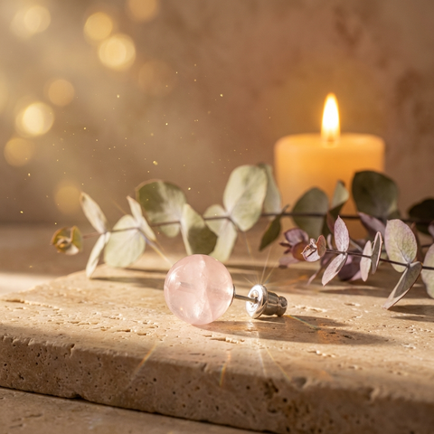 Boucles d'Oreilles Quartz Rose 8mm