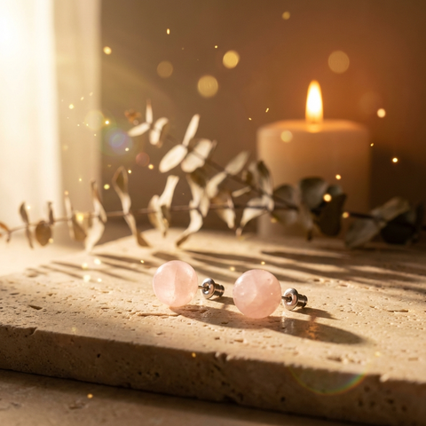 Boucles d'Oreilles Quartz Rose 10mm