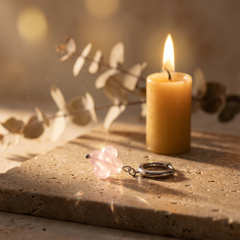 Boucles d'Oreilles Quartz Rose Fleur