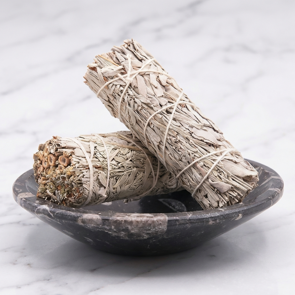 Sauge Blanche et Bleue — Photo produit sur marbre