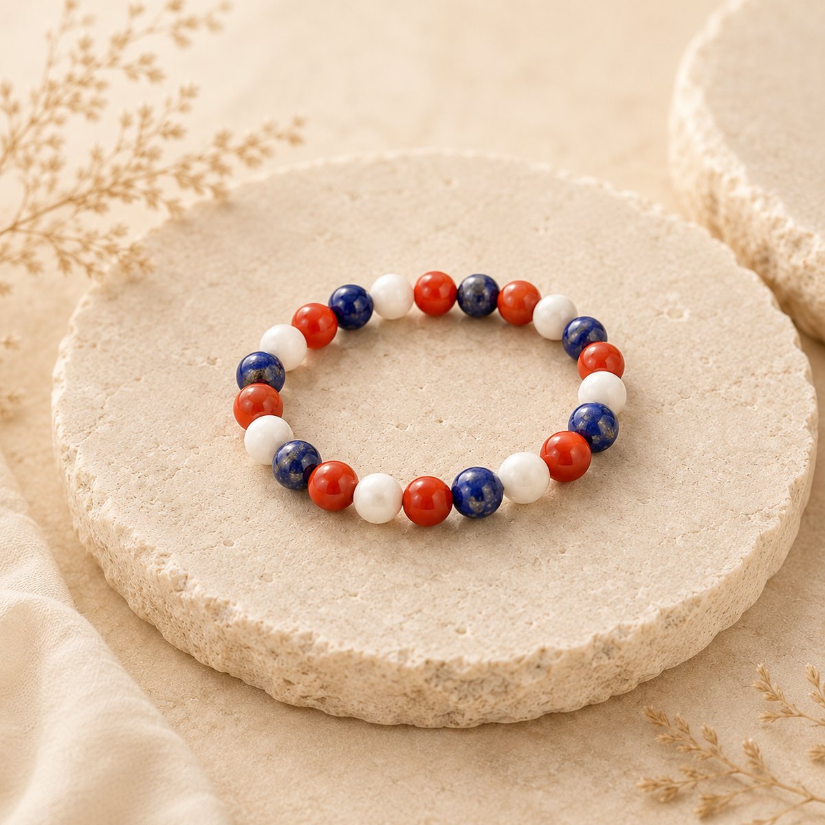 Bracelet supporter France tricolore classique en pierres naturelles