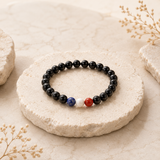 Bracelet supporter France tricolore avec onyx noir