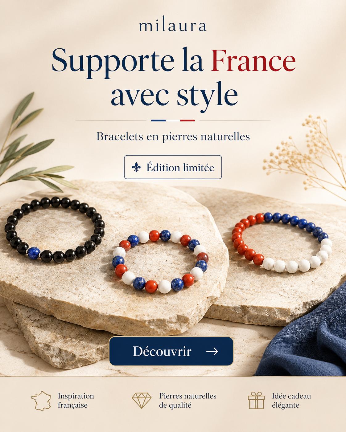 Bracelet bleu blanc rouge Coupe du Monde 2026 fait main MilAura