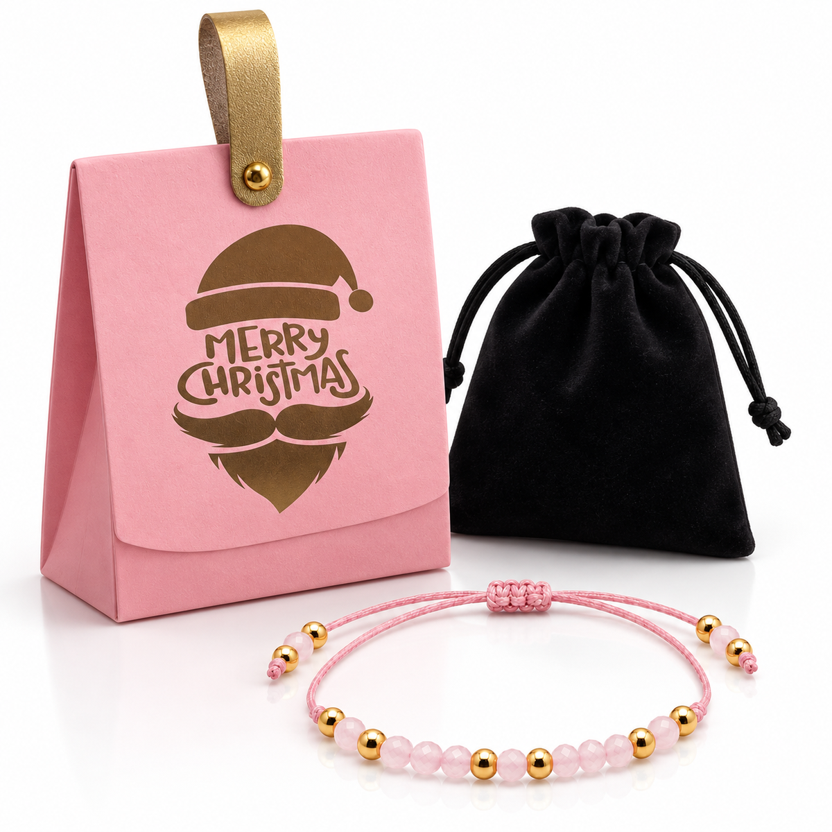 Écrin de Noël Amour, bracelet en quartz rose : Composition du cadeau