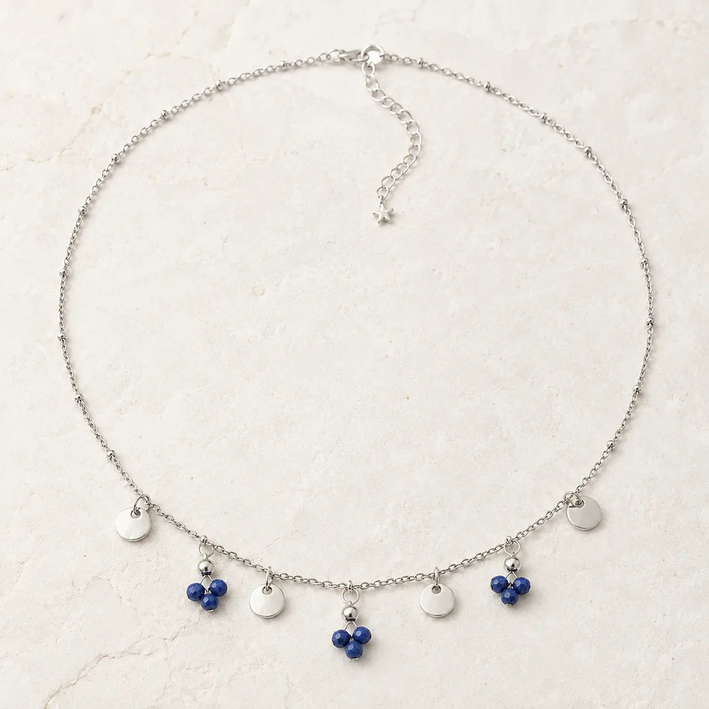 Collier argenté en sodalite