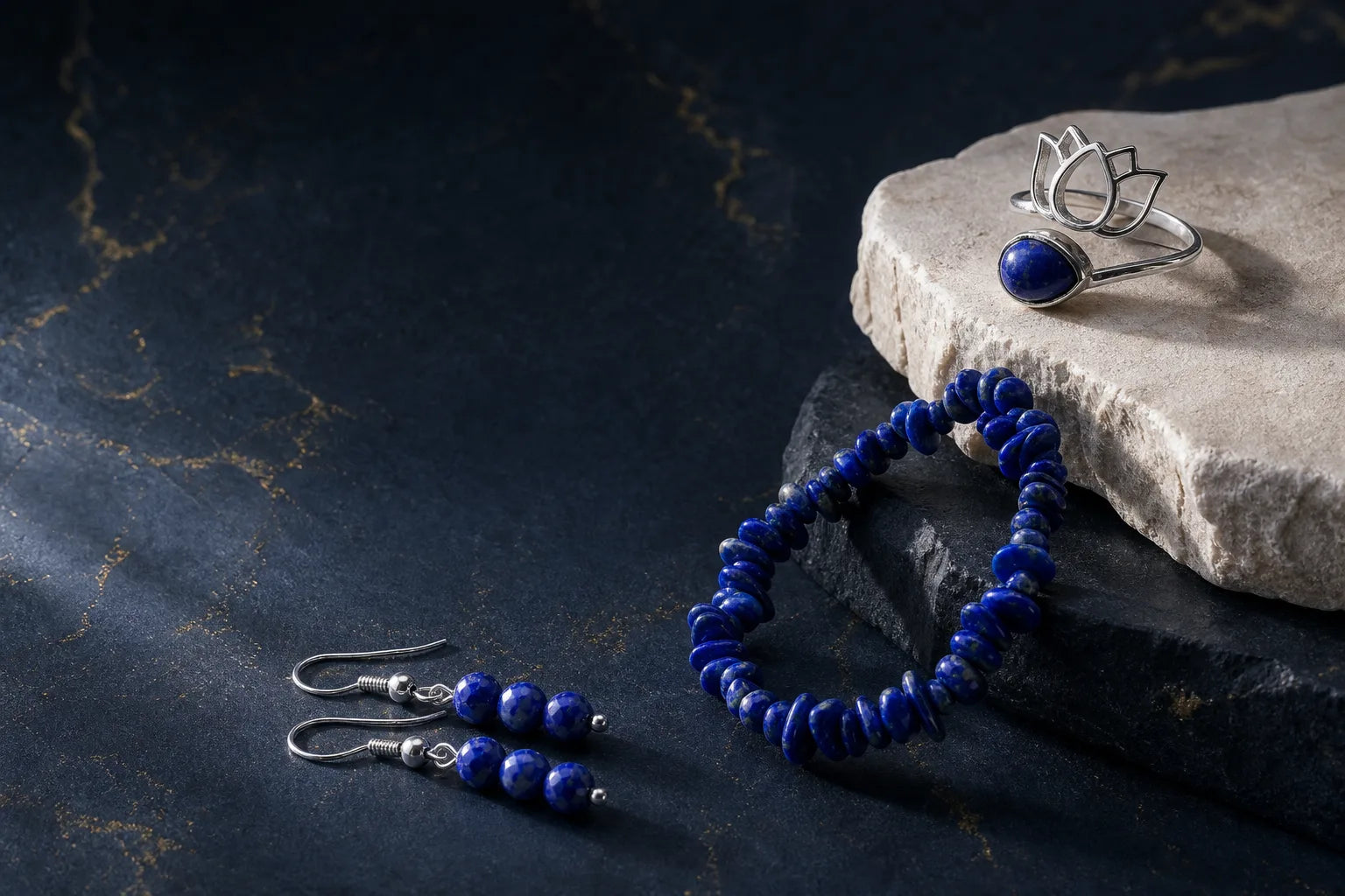 Bracelet Eira doré en lapis-lazuli 6 mm