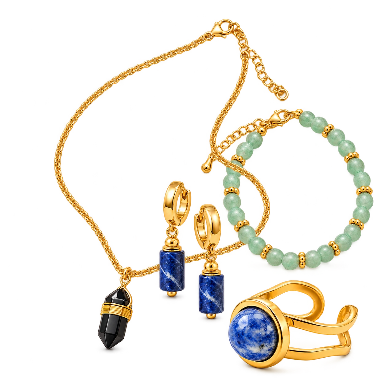 Collier, bracelet, boucles d’oreilles et bague MilAura